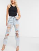 Missguided Distressed Mom Jean In Blue-blues