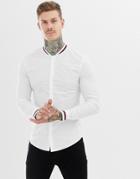Asos Design Skinny Fit Shirt With Sporty Rib Collar - White