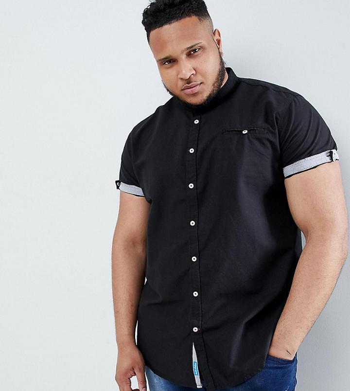 Duke Plus Collarless Short Sleeve Oxford Shirt - Black