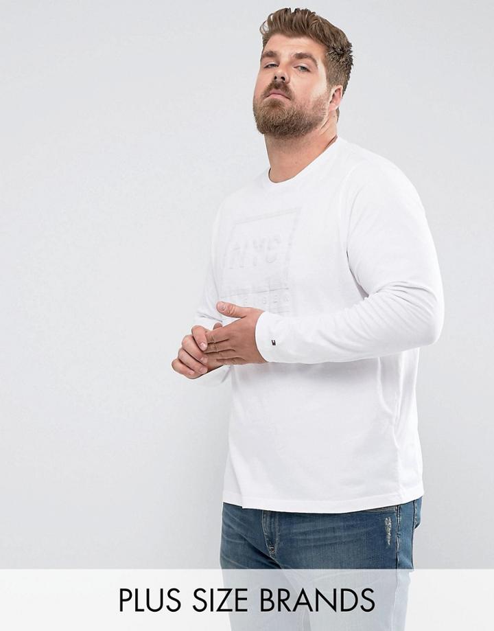 Tommy Hilfiger Plus Long Sleeve Top Tyson Nyc Logo Print In White - White
