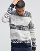 Bellfield Holidays Knitted Sweater With Polar Bear Jacquard - White