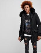Sixth June Parka In Black With Faux Fur Hood - Black