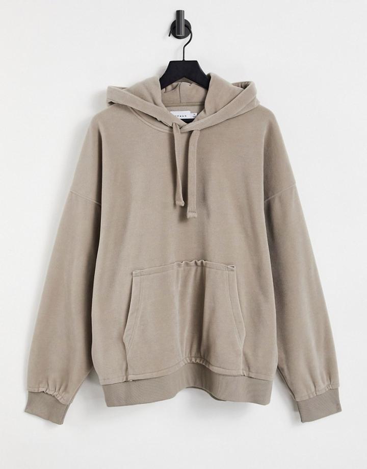 Topman Oversized Felt Hoodie In Stone-neutral