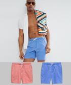 Asos Swim Shorts 2 Pack In Red & Blue Acid Wash Mid Length Save - Multi