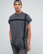 Asos Super Oversized T-shirt In Heavy Jersey With Taping In Washed Black - Gray