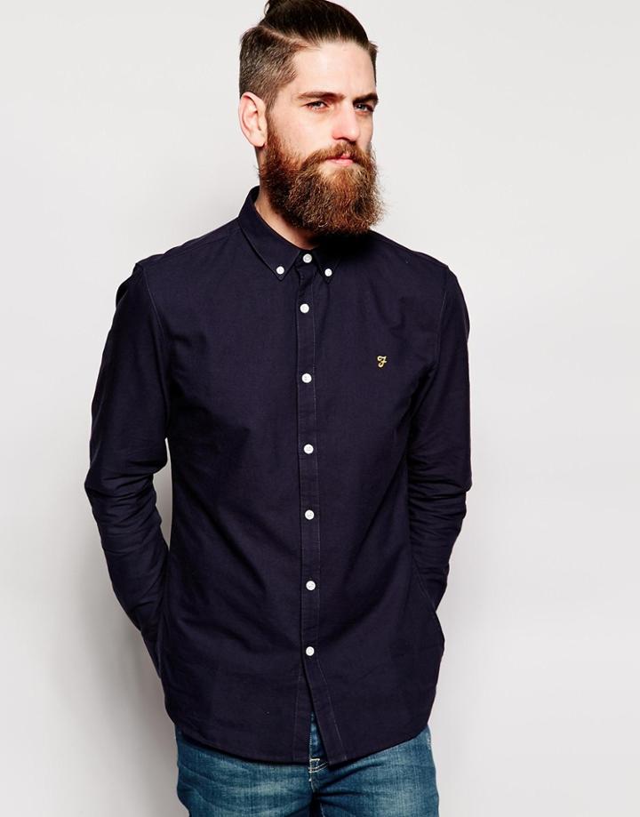 Farah Oxford Shirt In Slim Fit Blue - Blue