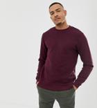 Asos Design Tall Sweatshirt In Burgundy Ribbed Fabric - Red