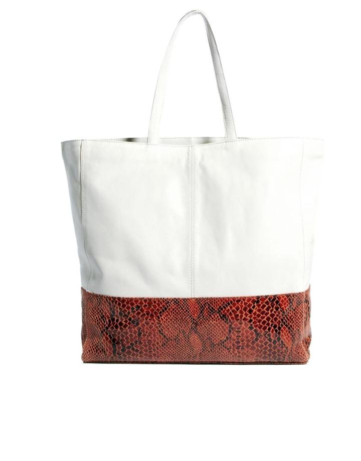 Asos Leather Shopper With Contrast Snake