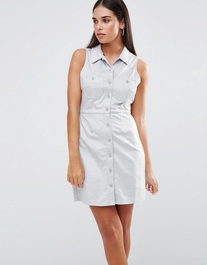 Ax Paris Suedette Shirt Dress - Gray