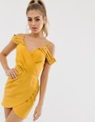 Club L London Asymmetric Cold Shoulder Mini Dress In Yellow