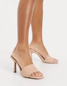 Qupid Heeled Mules In Beige - Plain Vamp-neutral