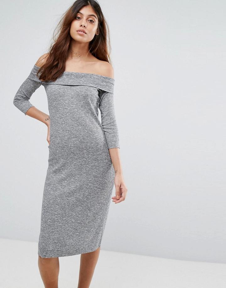 Mango Bardot Midi Dress - Gray