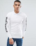 Asos Extreme Muscle Long Sleeve Polo With Sleeve Print - White