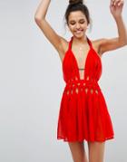 Asos Knot Waist Chiffon Beach Dress - Red
