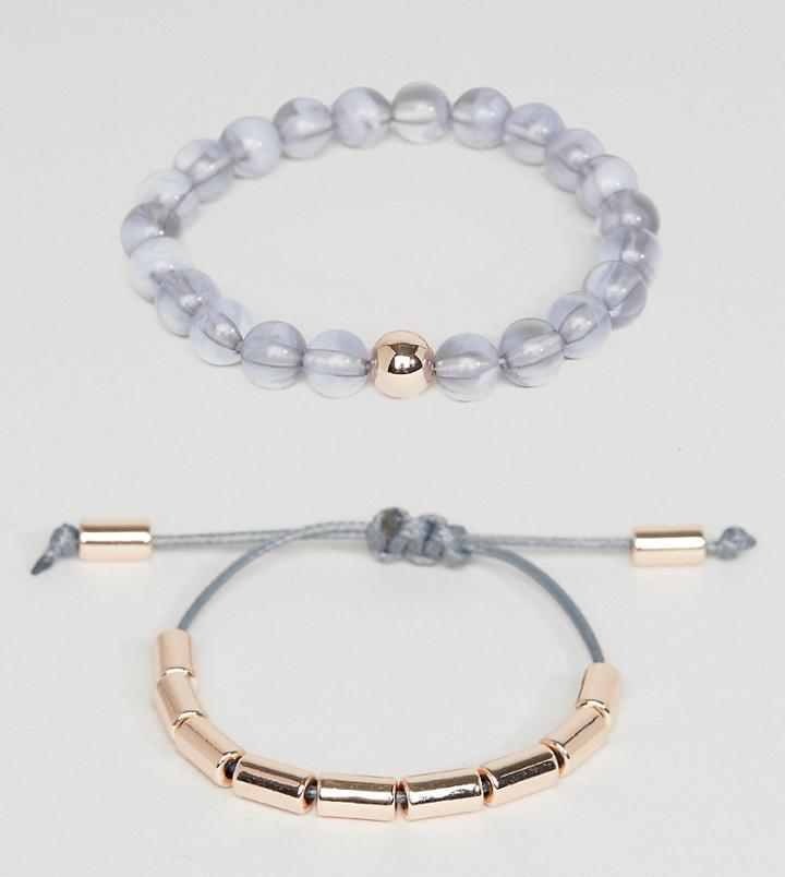 Designb Beaded & Cord Bracelets In 2 Pack Exclusive To Asos - Gray