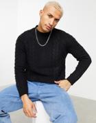 Pull & Bear Cable Knit Sweater In Navy