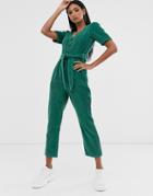 Asos Design Cord Jumpsuit With Sweetheart Neckline-green
