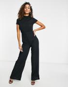 Club L London High Neck Wide Leg Jumpsuit In Black-pink