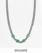 Reclaimed Vintage Inspired Short Necklace With Green Stones In Silver