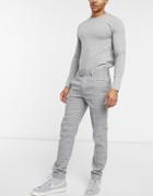 Topman Plaid Skinny Suit Pant In Gray-grey