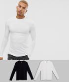 Asos Design 2 Pack Muscle Fit Long Sleeve T-shirt With Crew Neck Save-multi