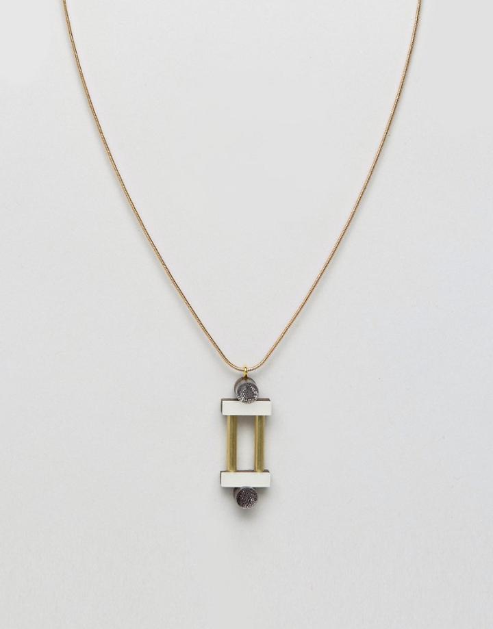 Wolf & Moon Column Necklace - Gold