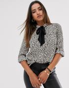 Mango Tie Neck Blouse In Multi - Multi