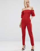 Asos Jumpsuit With Bardot Off Shoulder - Brick