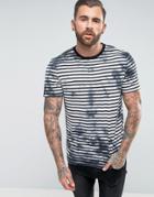 Asos Relaxed Stripe T-shirt With Spray Effect - White