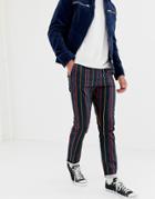 Asos Design Slim Pants With Elasticated Waist In Collegiate Stripe - Green