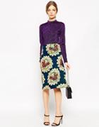 Asos Slim A-line Skirt In Metallic Flower Jacquard - Floral Jacquard