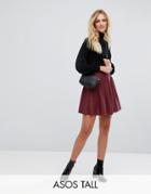 Asos Tall Mini Box Pleat Skater Skirt In Texture - Red