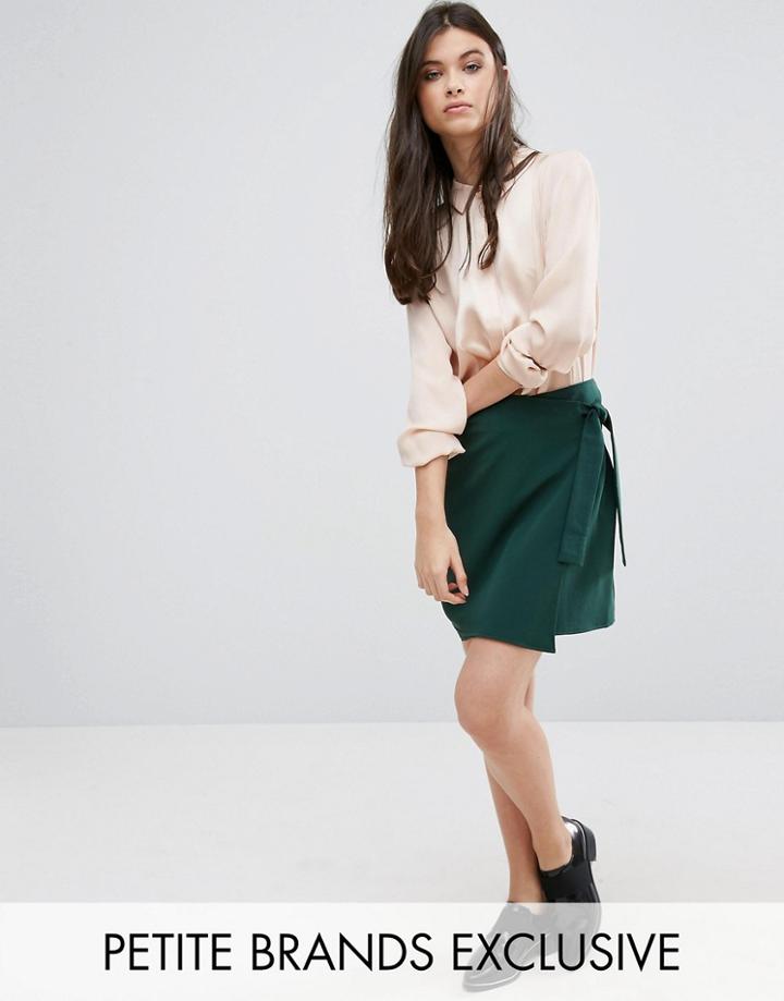 Alter Petite Wrap Front Mini Skirt With Tie Side Detail - Green