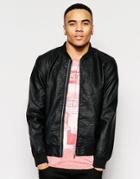 Brave Soul Faux Leather Zip Bomber Jacket - Black