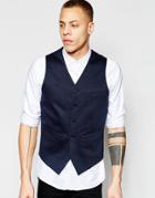 Asos Slim Waistcoat In Jersey In Navy - Navy