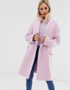 Asos Design Double Breasted Brushed Coat In Pink - Blue