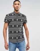 Asos Aztec Print Shirt In Short Sleeve In Regular Fit - Black