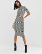 Asos Design Neon Stripe Cut Out Midi Dress - Multi
