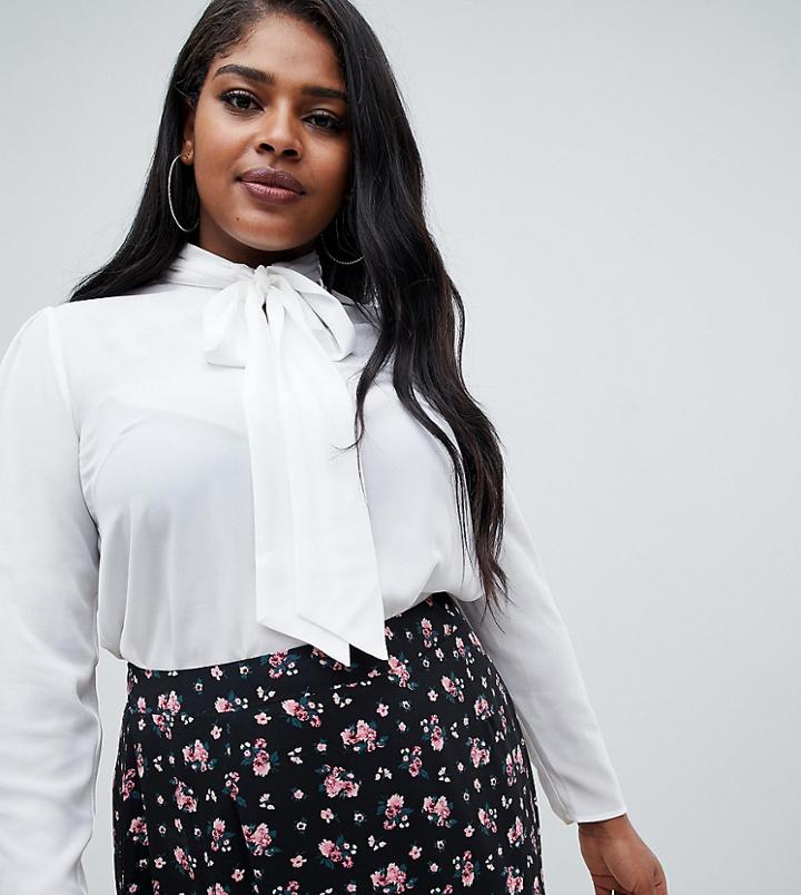 Fashion Union Plus Blouse With Pussy Bow - White