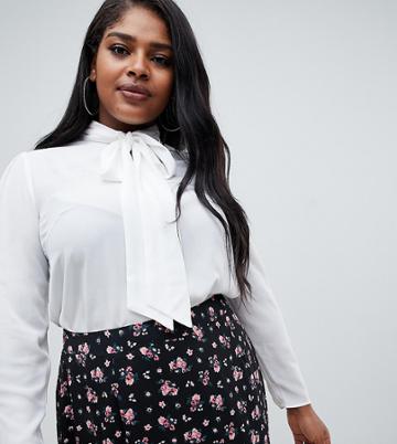 Fashion Union Plus Blouse With Pussy Bow - White