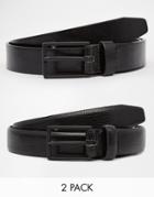 Asos Smart Belt In Faux Leather And Snakeskin 2 Pack Save 20% - Black