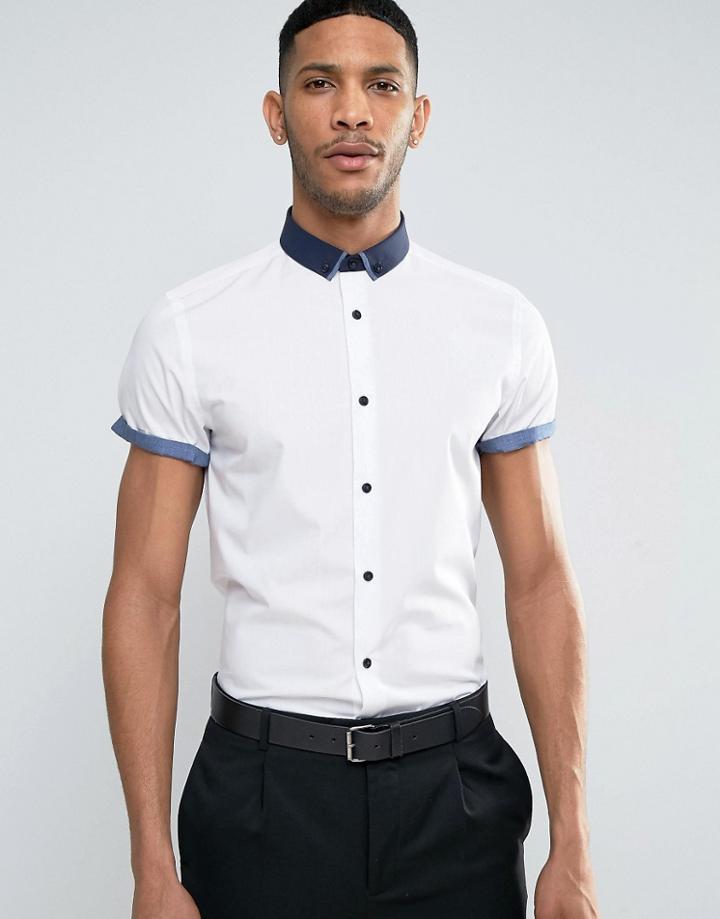 New Look Regular Fit Smart Shirt With Contrast Collar And Sleeve Trims - White