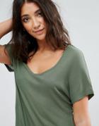 Brave Soul Rhonda Scoop Neck T-shirt In Rib - Green