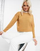 Brave Soul Sweetie Lace Insert Sweater-brown