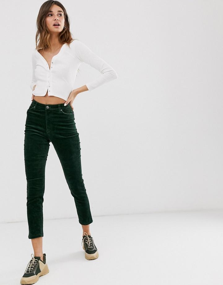 Monki Cord Skinny Pants In Dark Green