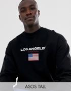 Asos Design Tall Sweatshirt With Los Angeles Text Print-black