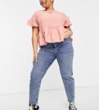 Only Curve Josie Slim Leg Jeans With High Rise In Medium Blue-blues