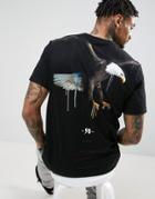 Asos Longline T-shirt With Eagle Print - Black