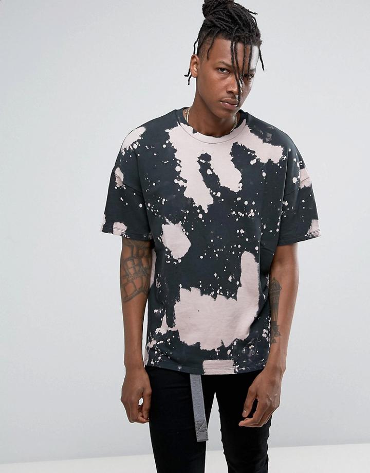 Bershka Short Sleeve Sweatshirt In Pink Ink Dye Print - Multi