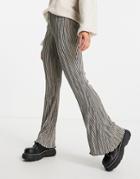 Topshop Plisse Flared Pants In Stripe Print-neutral